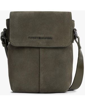 Tommy Hilfiger Metal Logo Suede Crossbody Bag - Green