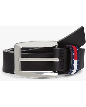 Tommy Hilfiger Tommy Flag Square Buckle Leather Belt - White