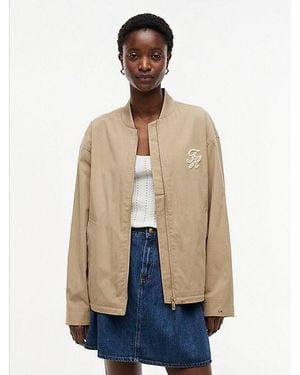 Tommy Hilfiger Twill Bomberjack Met Logoappliqué - Naturel