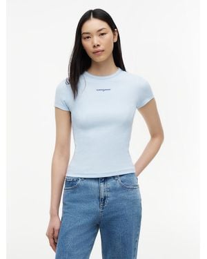 Tommy Hilfiger Logo Ribbed Slim T-Shirt - Blue