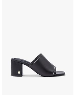 Tommy Hilfiger Mules De Piel Con Tacón Ancho - Blanco