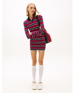 Tommy Hilfiger Stripe Pique Slim Mini Polo Dress - Red