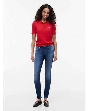 Tommy Hilfiger Vaqueros Ceñidos De Talle Bajo Desteñidos - Rojo