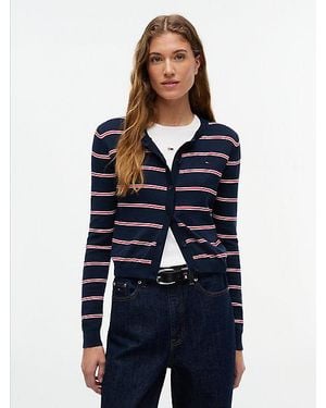Tommy Hilfiger Cárdigan Ajustado Con Cuello Redondo - Azul