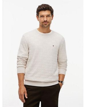 Tommy Hilfiger Trui Met Ronde Hals En Gebreide All Over Vlag - Wit