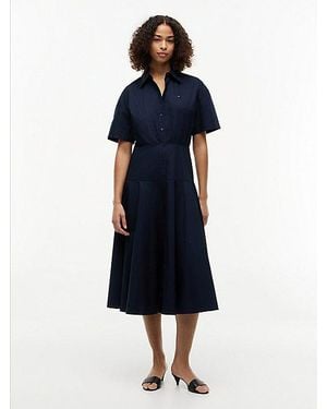 Tommy Hilfiger Fit-And-Flare-Midi-Hemdkleid Aus Popeline - Blau
