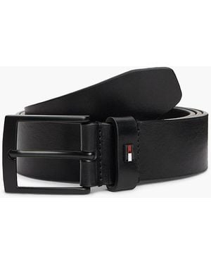 Tommy Hilfiger Leather Enamel Flag Tonal Buckle Belt - Black