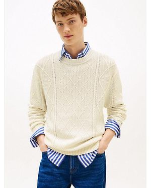 Tommy Hilfiger Smart Casual Relaxed Fit Zopfstrick-Pullover - Weiß