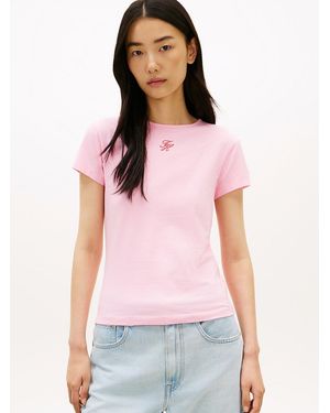 Tommy Hilfiger Textured Logo Slim Jersey T-Shirt - Pink