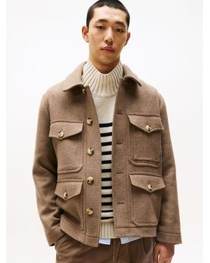 Tommy Hilfiger Wool Blend Utility Shirt Jacket - Brown