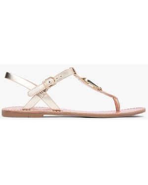 Tommy Hilfiger Metallic Leather Toe Post Flat Sandals - Natural
