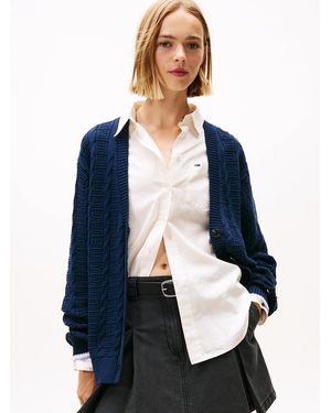 Tommy Hilfiger Tommy Flag Relaxed Cable Knit Cardigan - Blue