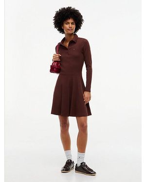 Tommy Hilfiger Vestido Tipo Polo Corto Acanalado - Rojo