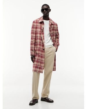 Tommy Hilfiger Madras Check Regular Fit Linen Blend Trench Coat - Multicolour