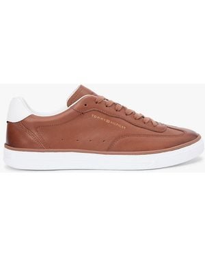 Tommy Hilfiger Luxe Metallic Logo Leather Trainers - Brown