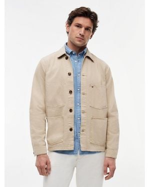 Tommy Hilfiger Washed Flag Embroidery Denim Chore Jacket - Natural