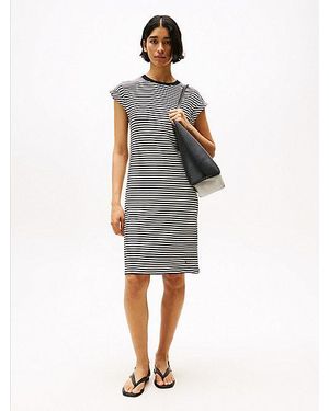 Tommy Hilfiger Vestido Camiseta Midi Acanalado - Gris