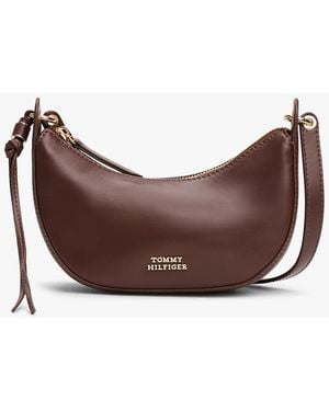 Tommy Hilfiger Sac Bandoulière Demi-Lune En Cuir À Logo - Marron