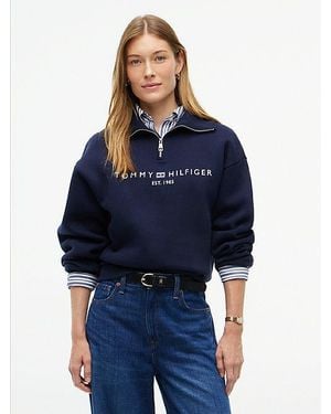 Tommy Hilfiger Relaxed Fleece Sweatshirt Met 1 4 Rits - Blauw