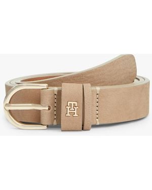 Tommy Hilfiger Essential Th Monogram Leather Belt - Natural