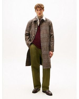 Tommy Hilfiger Karierter Relaxed Fit Mantel Aus Wollmix - Braun