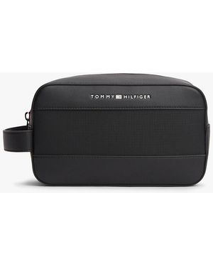 Tommy Hilfiger Metal Logo Mixed Texture Washbag - Black