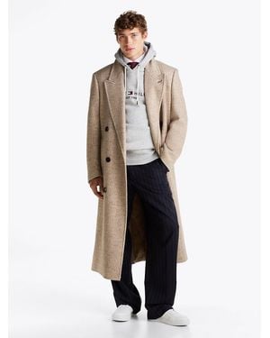 Tommy Hilfiger Herringbone Double Breasted Coat - White