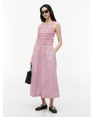 Tommy Hilfiger Stripe Smock Sleeveless Fit And Flare Maxi Dress - Pink