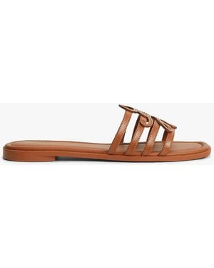 Tommy Hilfiger Logo Strap Leather Mules - Brown
