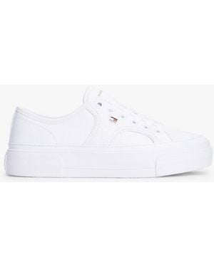 Tommy Hilfiger Logo Pebble Grain Leather Platform Trainers - White