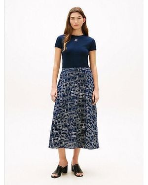 Tommy Hilfiger Pure Linen A-Line Midi Skirt - Blue
