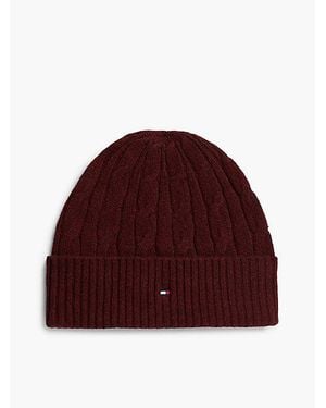 Tommy Hilfiger Gorro De Punto Trenzado Con Logo - Rojo