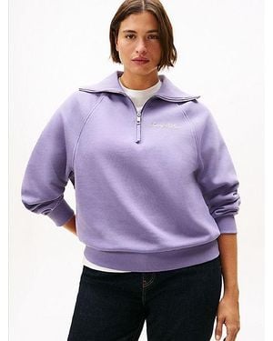 Tommy Hilfiger Curve Fleece Sweatshirt Met Halve Rits - Paars