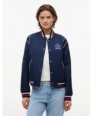 Tommy Hilfiger Crest Embroidery Varsity Jacket - Blue