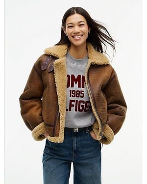 Tommy Hilfiger Leather Shearling Relaxed Coat - Brown
