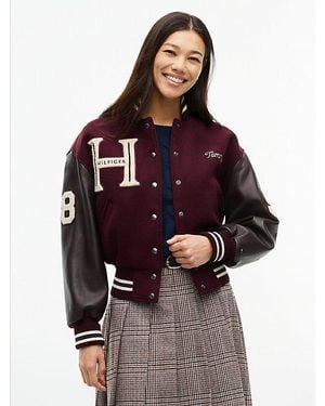 Tommy Hilfiger Manteco Wool Blend Leather Varsity Jacket - Red