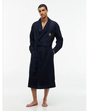 Tommy Hilfiger Crest Woven Dobby Bathrobe - Blue