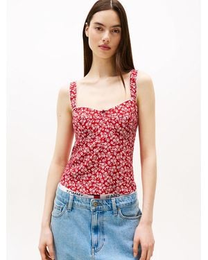 Tommy Hilfiger Scalloped Trim Sleeveless Blouse - Red