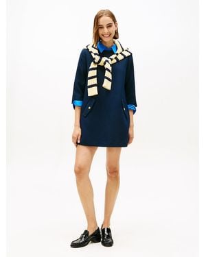 Tommy Hilfiger Textured Wool Blend Mini Shift Dress - Blue