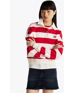 Tommy Hilfiger Boxy Fit Polo Collar Sweatshirt - Red