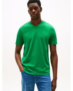 Tommy Hilfiger T-Shirt À Col En V Et Drapeau Brodé - Vert