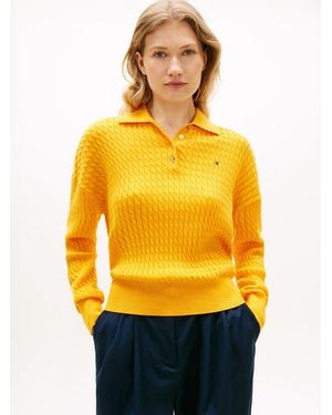 Tommy Hilfiger Cable Knit Relaxed Polo Jumper - Yellow