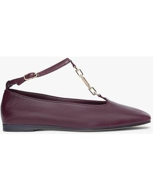 Tommy Hilfiger Leather T-Bar Chain Ballerinas - Purple