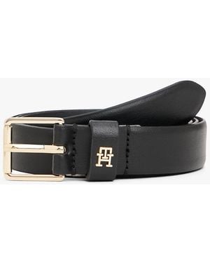 Tommy Hilfiger Th Monogram Square Buckle Leather Belt - Black