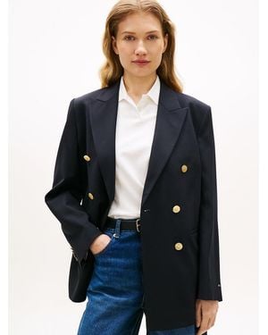 Tommy Hilfiger Timeless Wool Blend Relaxed Double Breasted Blazer - Blue