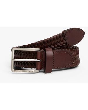 Tommy Hilfiger Cintura Intrecciata Con Fibbia Quadrata - Marrone