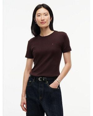 Tommy Hilfiger Flag Embroidery Slim Crew Neck T-Shirt - Brown