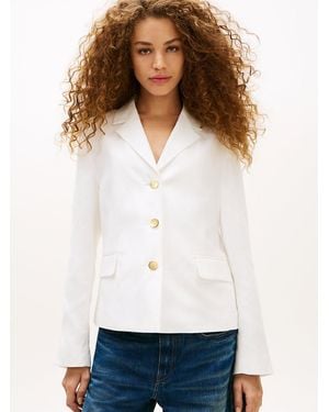 Tommy Hilfiger Slim Fit Gold-tone Button Linen Blend Blazer - White