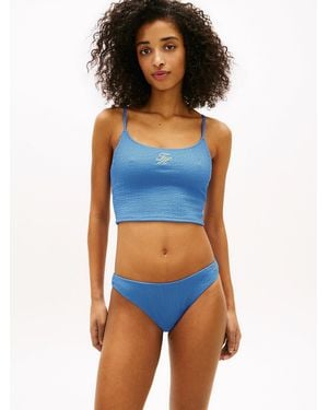 Tommy Hilfiger Crinkle Texture Extra Slim Tankini Top - Blue