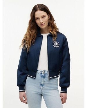 Tommy Hilfiger Chaqueta Universitaria De Satén Con Parche Del Logo - Azul